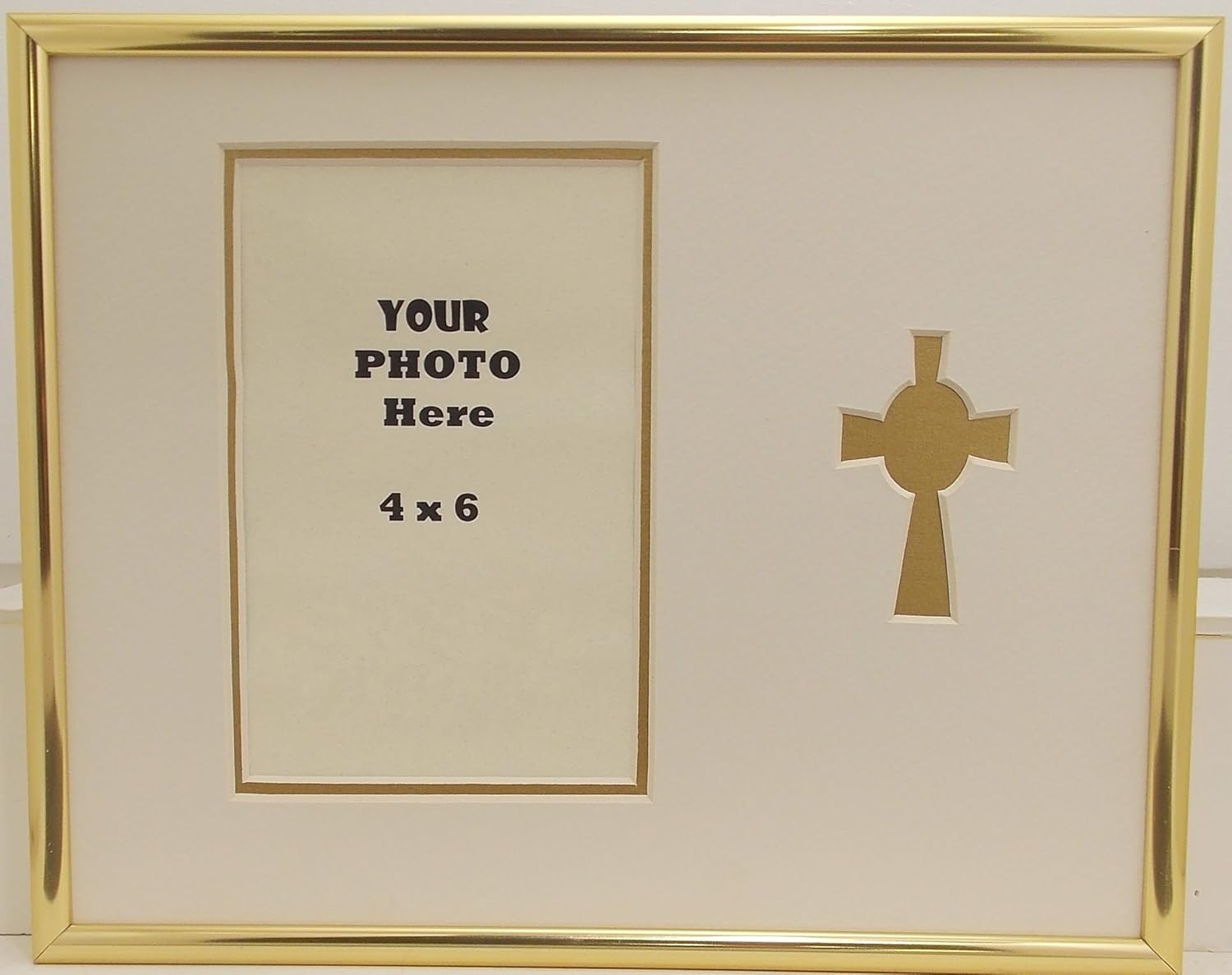 Gold Round Christian Religious Cross Photo Frame 8x10 Hold 4x6 Photo