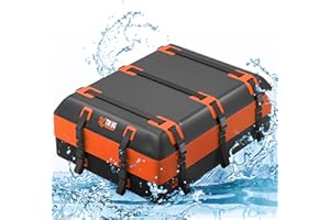 TOWKING 21 Cubic Feet Car Rooftop Cargo Carrier with Double Waterproof Zippers, Waterproof Roof Bag for All Vehicle with/Without Racks, Orange