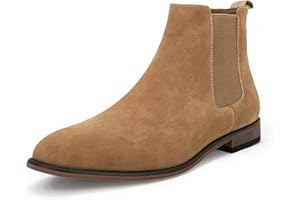 COUTGO Mens Chelsea Boot Slip On Pointed Toe Stacked Low Heel Faux Suede Casual Dress Boot