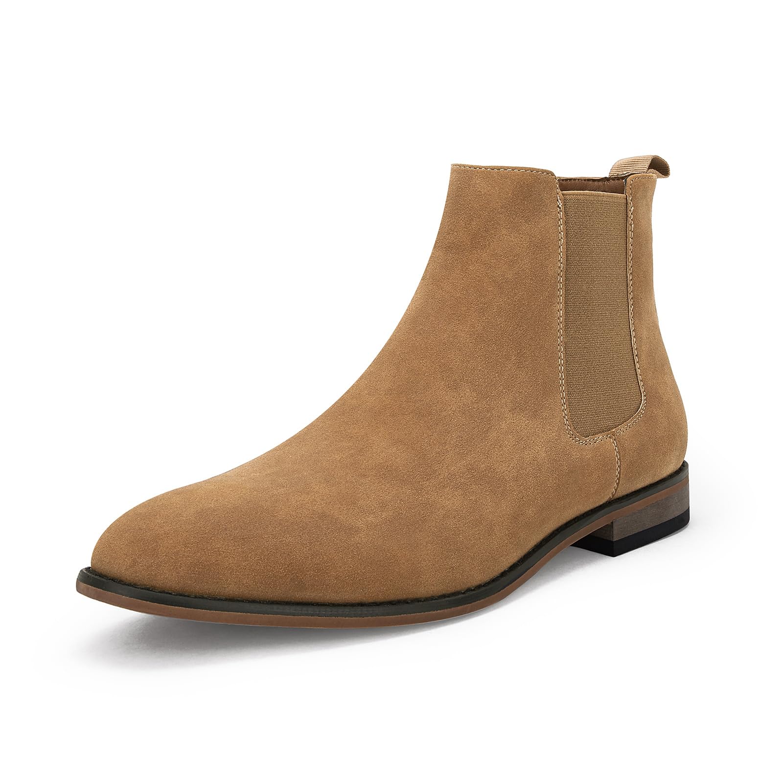 Photo 1 of Mens Chelsea Boot Slip On Pointed Toe Stacked Low Heel Faux Suede Casual Dress Boot
