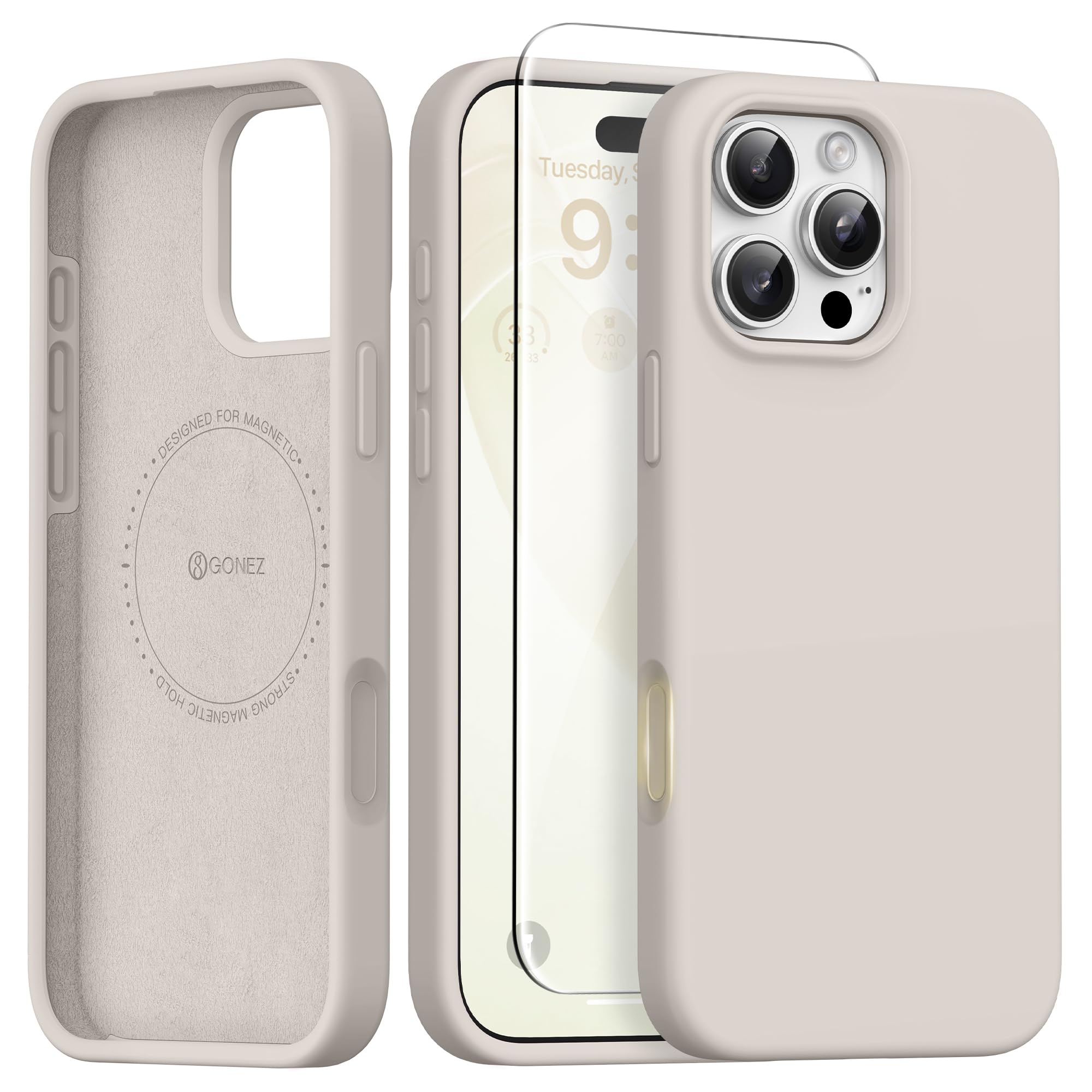 GONEZ Magnetic for iPhone 16 Pro Case, Silicone Holster Stone