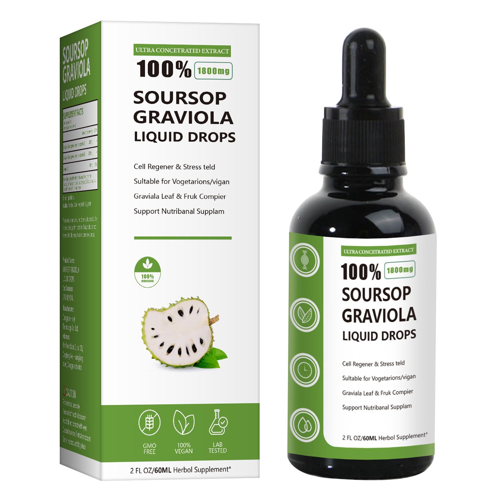 Photo 1 of 100% Pure Organic Soursop Extract, Organic Soursop Extract, Herbal Goodness, Sugar/Gluten Free (1PCS*60ML)
