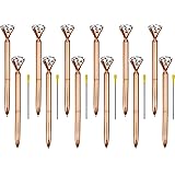 Bememo 12 Pieces Big Diamond Crystal Ballpoint Pens and 6 Pieces Ballpoint Pen Refills, Black Ink (Rose Gold)