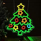 Christmas Tree Neon Signs，Dimmable Christmas Led Light Sign Xmas Star Neon Light for Holiday Party Home Bar Festival Wall Decor