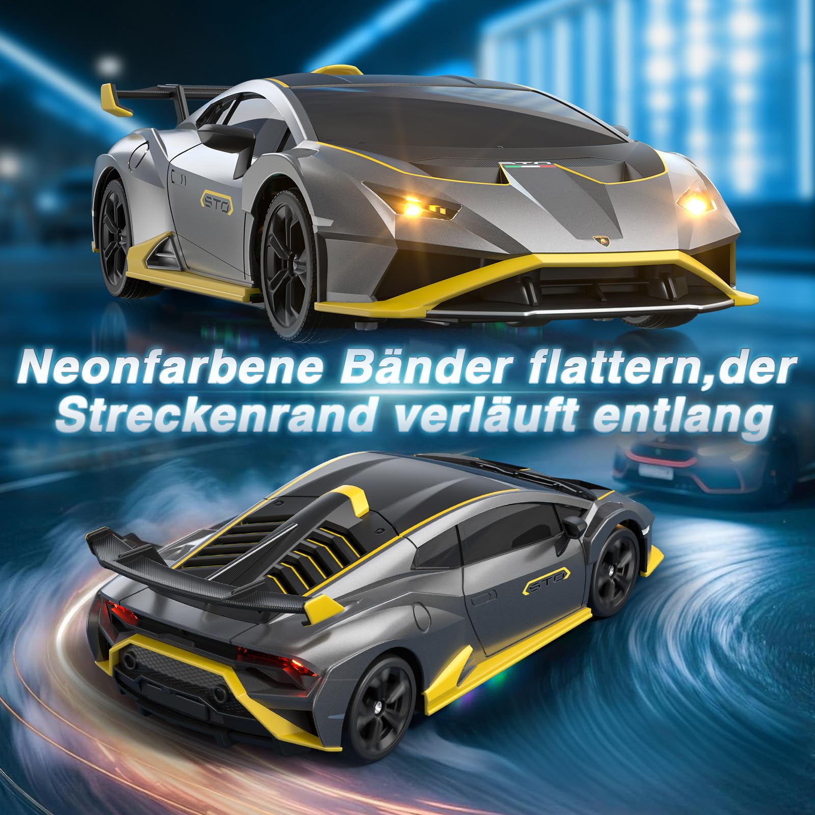 Lamborghini RC Drift Auto, 1:24 Mini 4WD Ferngesteuertes Drift Auto mit Vollproportionale Drosselklappe Und LED Leuchten, 25KM/H RC Rennen, Spielzeug Geschenke für Jungen ab 6 7 8 9 10 11 12 Jahren 3