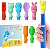 Oral Sensory Vibration Tool Oral Motor Sensory Stimulation Kit with 8 Textured Silicone Heads, 3 Vibration Modes for Autism, Speech Therapy, Self Feeding Stimulation &amp; Calm Sensory Needs - Blue