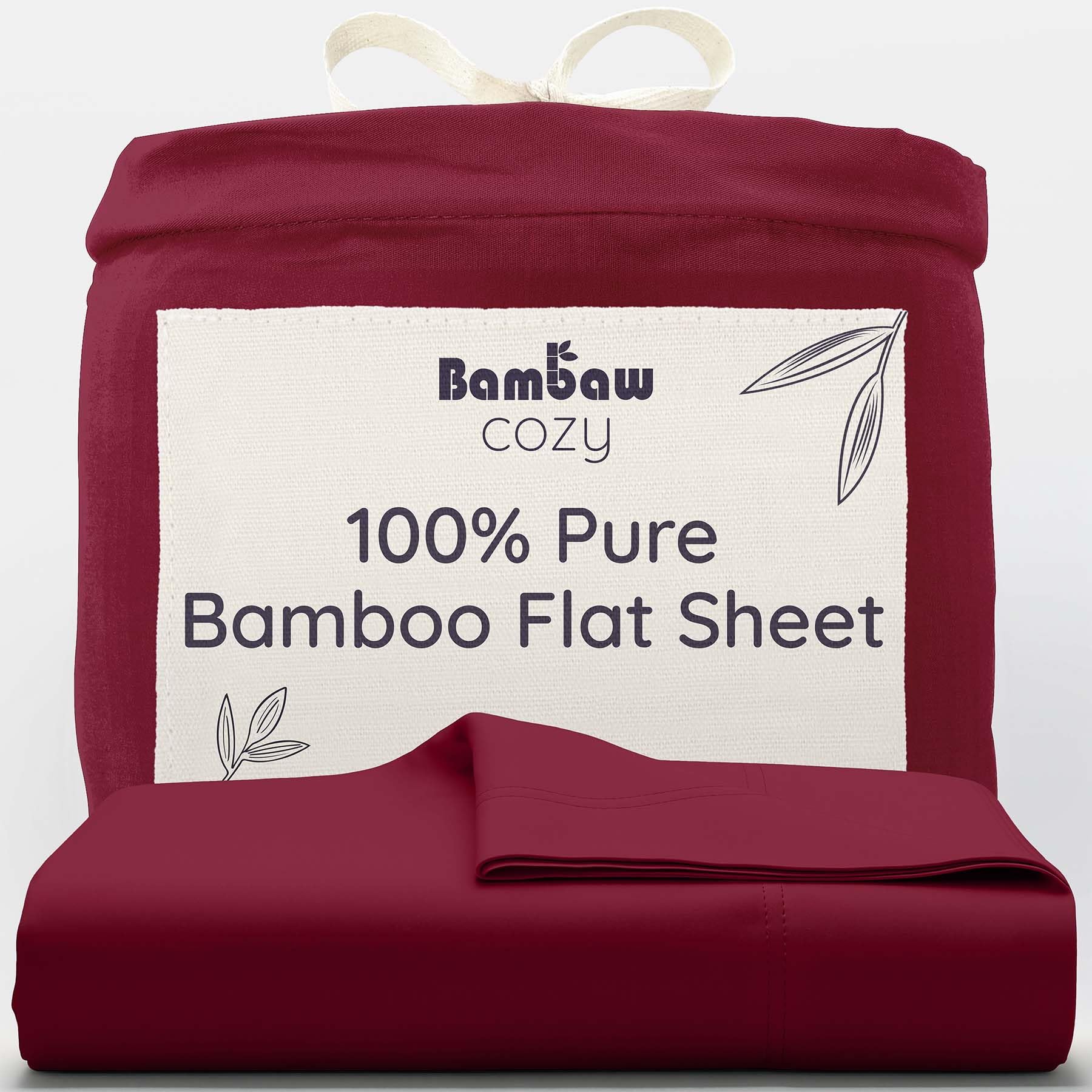 Bambaw Bamboo Flat Sheet Single, 180x290 cm, Keep Cool at Night Anti Allergy Bed Sheets, Soft Single Bamboo Sheet, Cool Bedding for Night Sweats, Hotel Quality Bed Flat Sheets 180x290 cm (Burgundy)