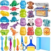 Dough Tools Sets for Kids, 22pcs Clay and Dough Accessories for Toddlers with Storage Box, Silicone Mat, Rolling Pins, Safety