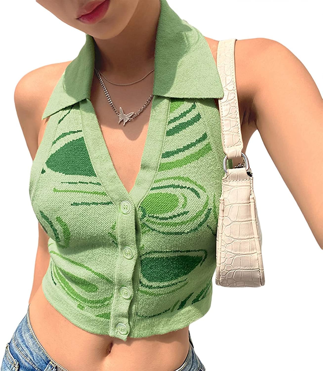 Women Halter Tops Y2K Knitted Vest Fashion Halter Vest Slim Fit Halter Vest Streetwear Top