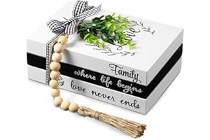Capoda 3 Pcs Decorative Books for Home Decor Thankful Grateful Blessed Farmhouse Faux Stacked Books Wooden Rustic Decorative Books with Bead Garland Twine Ribbon Faux Leaf for Table (Love)