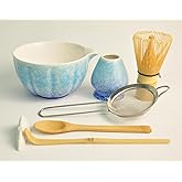 Matcha Whisk Set, Complete Matcha Kit for Authentic Matcha Making, includs Matcha Bowl Chawan Bamboo Whisk (Chasen), Tea Scoop, Whisk Holder 8pcs, Gift for Health-Conscious, Matcha Lovers, Blue
