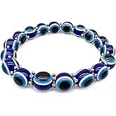 OXOXEYE Evil Eye Bracelets for Men Women Good Luck Bracelet for Protection Handmade 10mm Turkish Blue Eye Bead Stretch Bracelet Teen Girls Boys