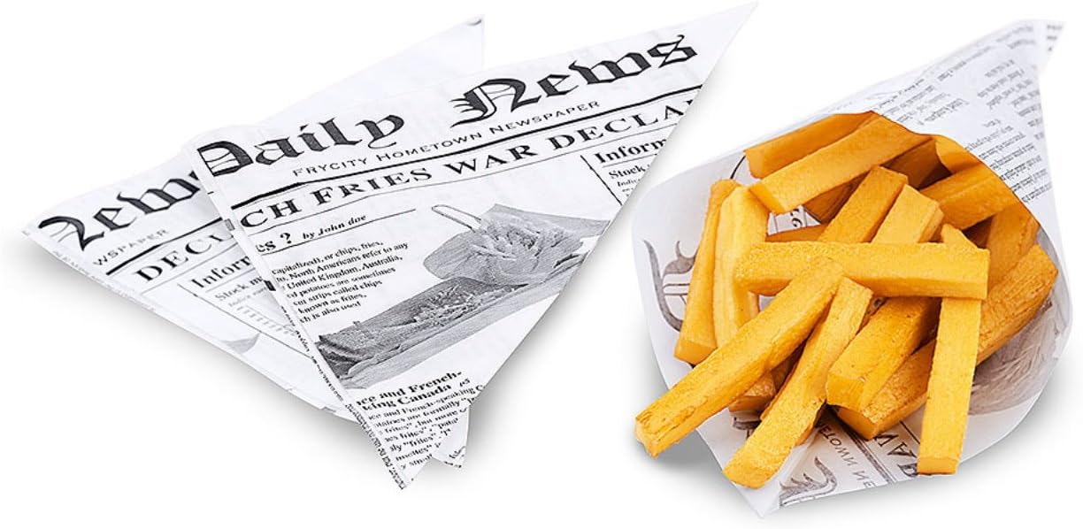 Kerafactum 20 Pieces Greaseproof Chip Holder Pommes Bags Potato Bar Suitable for Fish and Chips French Fries Daily 25 x 18 cm