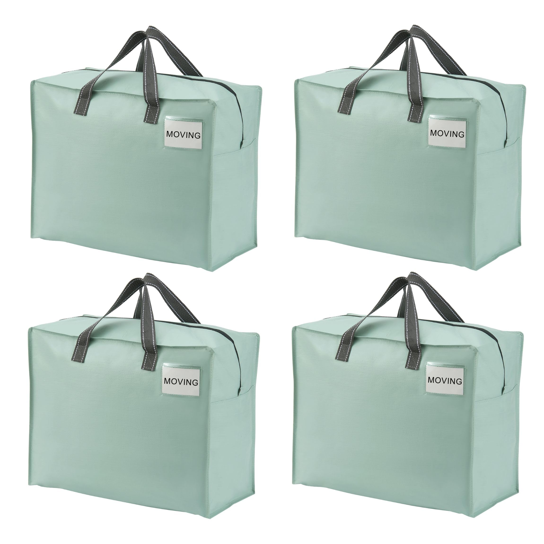 VENO 4 Pack 50L Large Storage Bags, Duvet Storage Bag King Size for Moving, Underbed Storage Bags for Bedding, Laundry Packing Boxes Clothes, Duvets, Blankets (50L Light Green, 4 Pack)