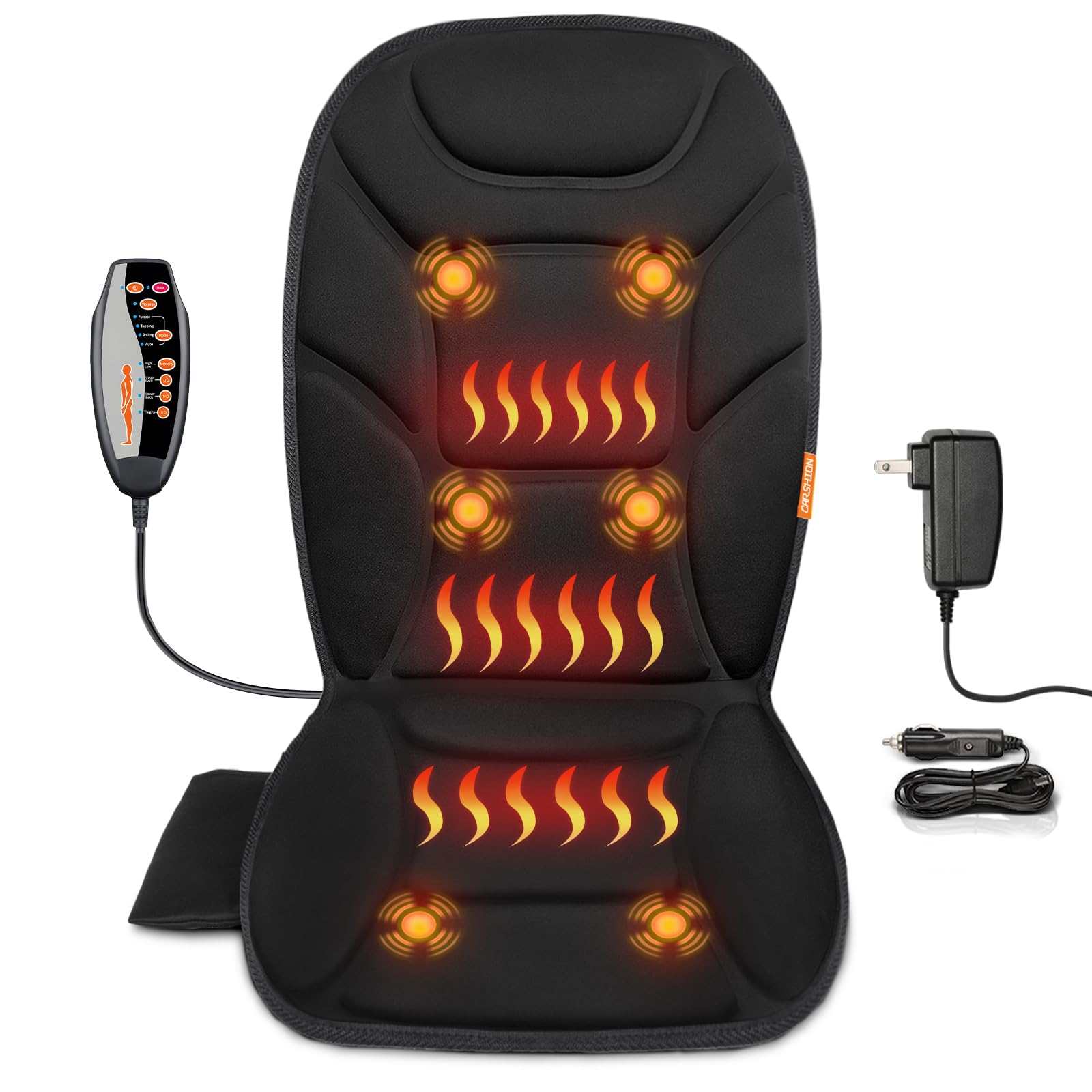 Photo 1 of CARSHION Massage Seat Cushion with Full Back Thighs Heat Back Massager for Chair with 3 Heating Pads 6 Vibrating Motors, Massage Chair Pad for Home Office, Heated Seat Cover Warmer for Pain Relief