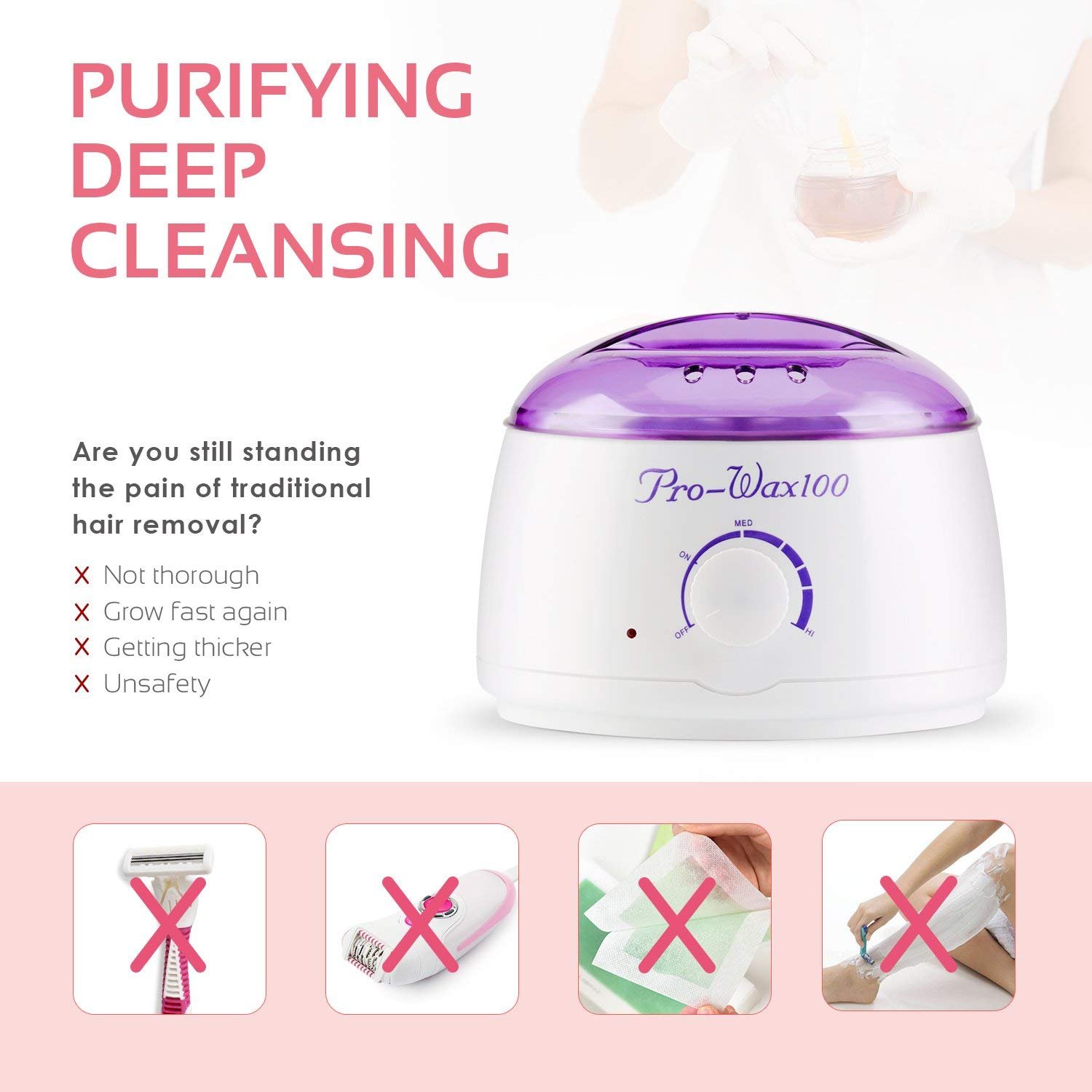 Hot Wax Warmer Hair Removal Kit With 4 Flavors Hard Pearl Wax Beans