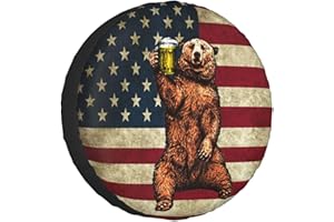 EFINLUKY Happy Camper Bear Rv Spare Tire Cover for Trailers RV Wheel Covers American Flag Tire Cover Protectors for Travel Trailer Rv SUV Truck Travel Trailer 15 inch