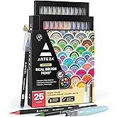ARTEZA Watercolor Paint Pens, 24 Watercolor Brush Pens with Flexible Nylon Brush Tips, Paint Markers for Artists, and Beginners