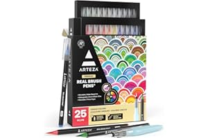ARTEZA Watercolor Paint Pens, 24 Watercolor Brush Pens with Flexible Nylon Brush Tips, Paint Markers for Artists, and Beginners