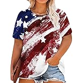 Plus Size American Flag Shirts for Women Funny 4th of July T Shirt Stars Stripes Print Patriotic Tee Tops 2x-5x