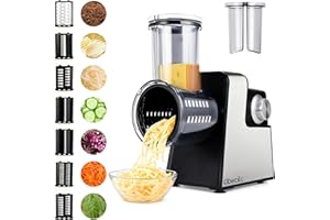 Upgraded 300W Electric Cheese Grater with 7 Stainless Steel Blades, Cheese Shredder Electric for Slicing, Shredding & Grindin