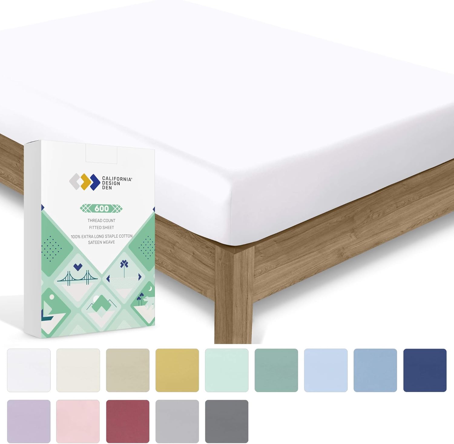 California Design Den Cotton Sheet 600 Thread Count - Pure White Queen 1 Piece Deep Pocket Soft Fitted Sheet Only, Long Staple Combed Cotton Silky Sheet: Home & Kitchen