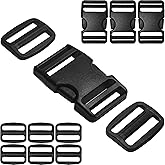 HISUNTEC Buckles for 1-1/4" Straps: 4 set Side Release Buckle and 8 pcs Tri-Glide Sliders Fit 1.25 inch (32 mm) Wide Nylon Webbing, Plastic Snap Clip Fastener Replacement Heavy Duty Dual Adjustable