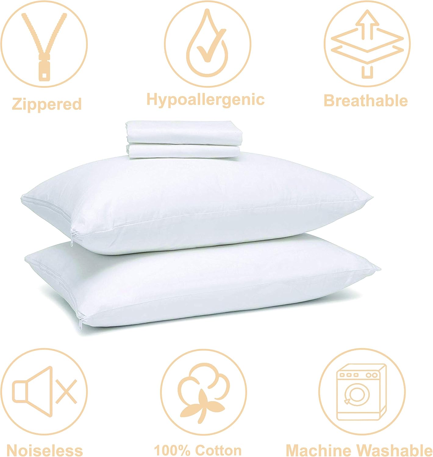 CIRCLESHOME Standard Pillow Protectors 2 Pack | 100% Cotton Breathable Pillow Covers | Protects from Dirt, Dust & Allergens | Hypoallergenic & Quiet (Standard - Set of 2-20x26): Home & Kitchen