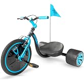 Madd Gear Drift Trike for Kids Ages 5+, 16" Front Wheel, Adjustable Seat | Slick Rear Drift Wheels, High-Tensile Steel Frame with V-Brake, Safety Flag and Spoke Cover, 5-Position Seat, 150 lb Max Load
