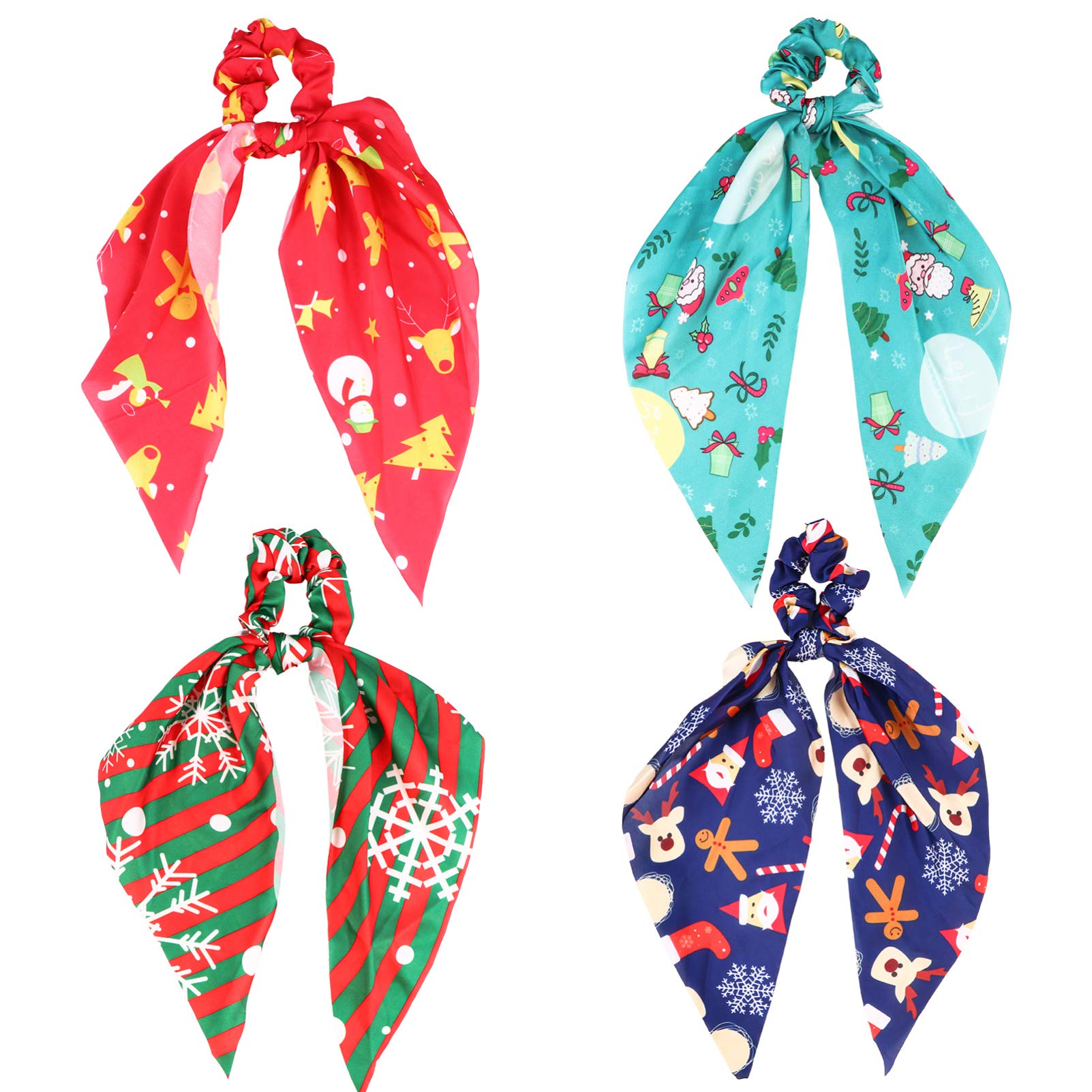 FRCOLOR 4 Pcs Hair Scrunchies Scarf,Satin Elastic Hair Ties Ponytail Holder Ribbon Bow Hair Ropes Scrunchy Hair Accessories for Christmas for Women Girls