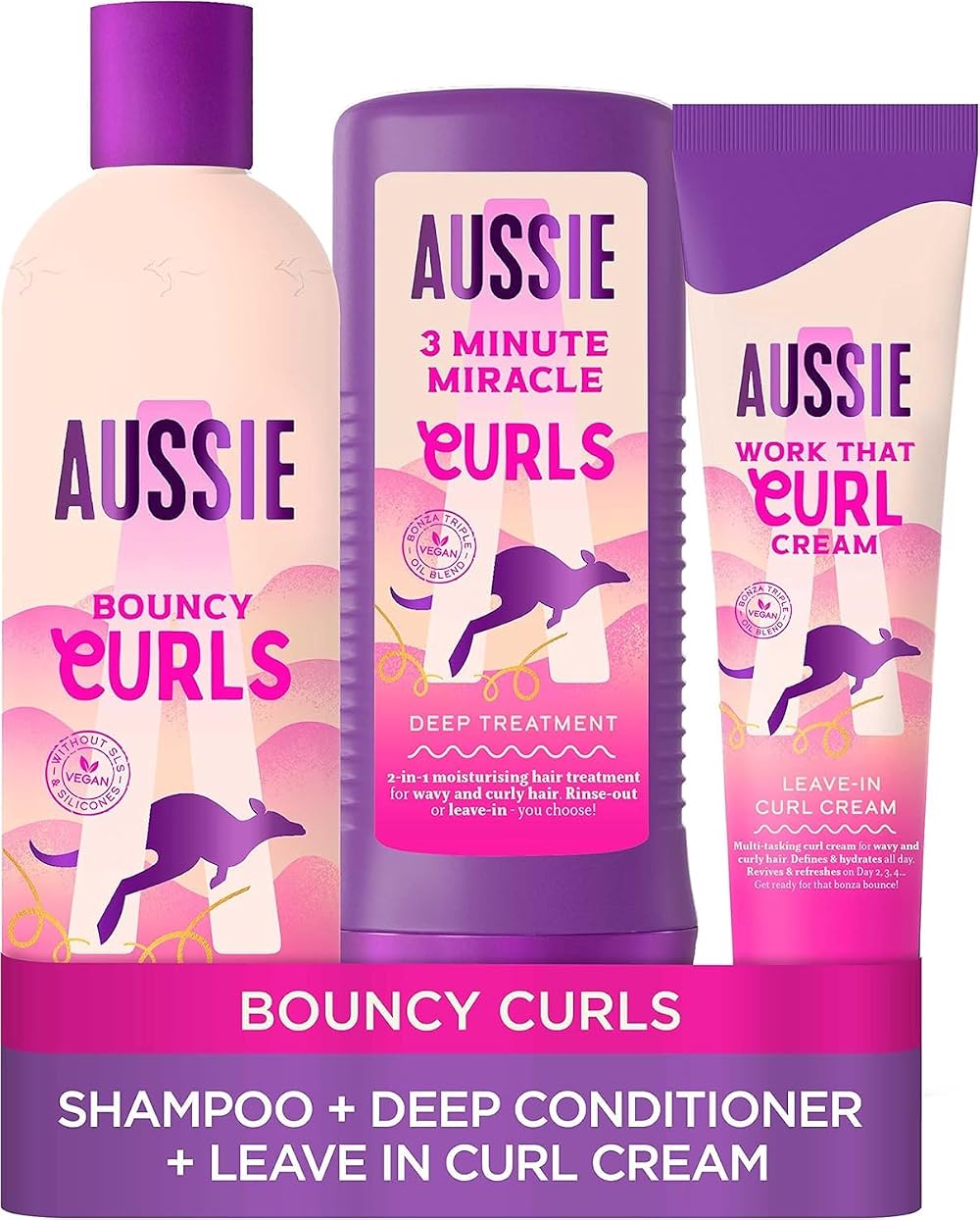 Aussie Curls Hair Care Kit Shampoo Conditioner Cream Macadamia Jojoba Coconut