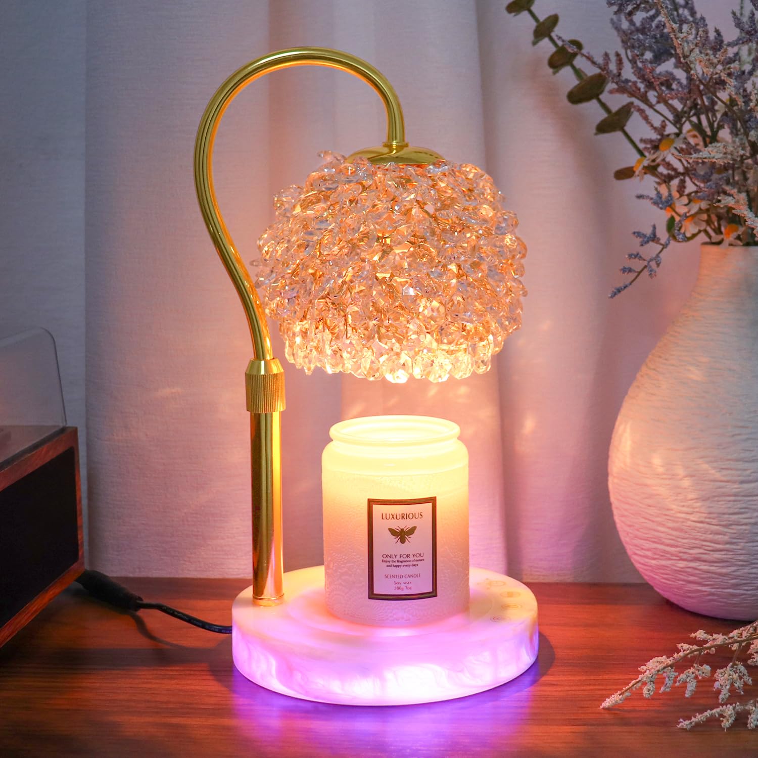 Photo 1 of Hisummer Candle Warmer Lamp with Timer - Dimmer Electric Candle Lamp Warmer with RGB Mode, 312 K9 Crystals Lampshade,Adjustable Height Wax Warmer Lamp with 2 Bulbs for Jar Candles,Gifts for Mom Womens