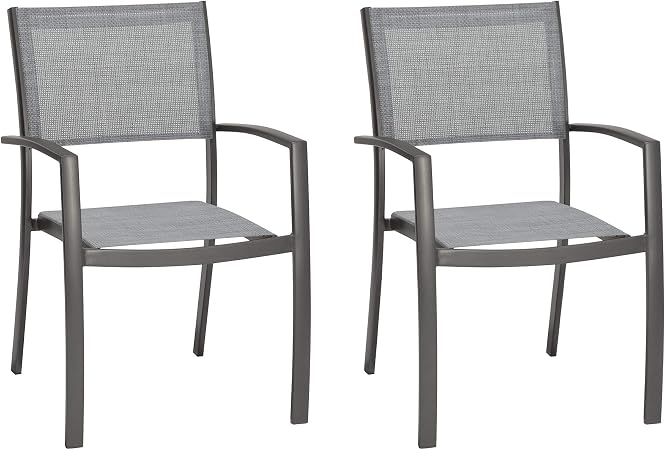 Amazon Com Armen Living Solana Outdoor Patio Aluminum Arm Dining Chairs Set Of 2 Cosmos Grey Finish Garden Outdoor