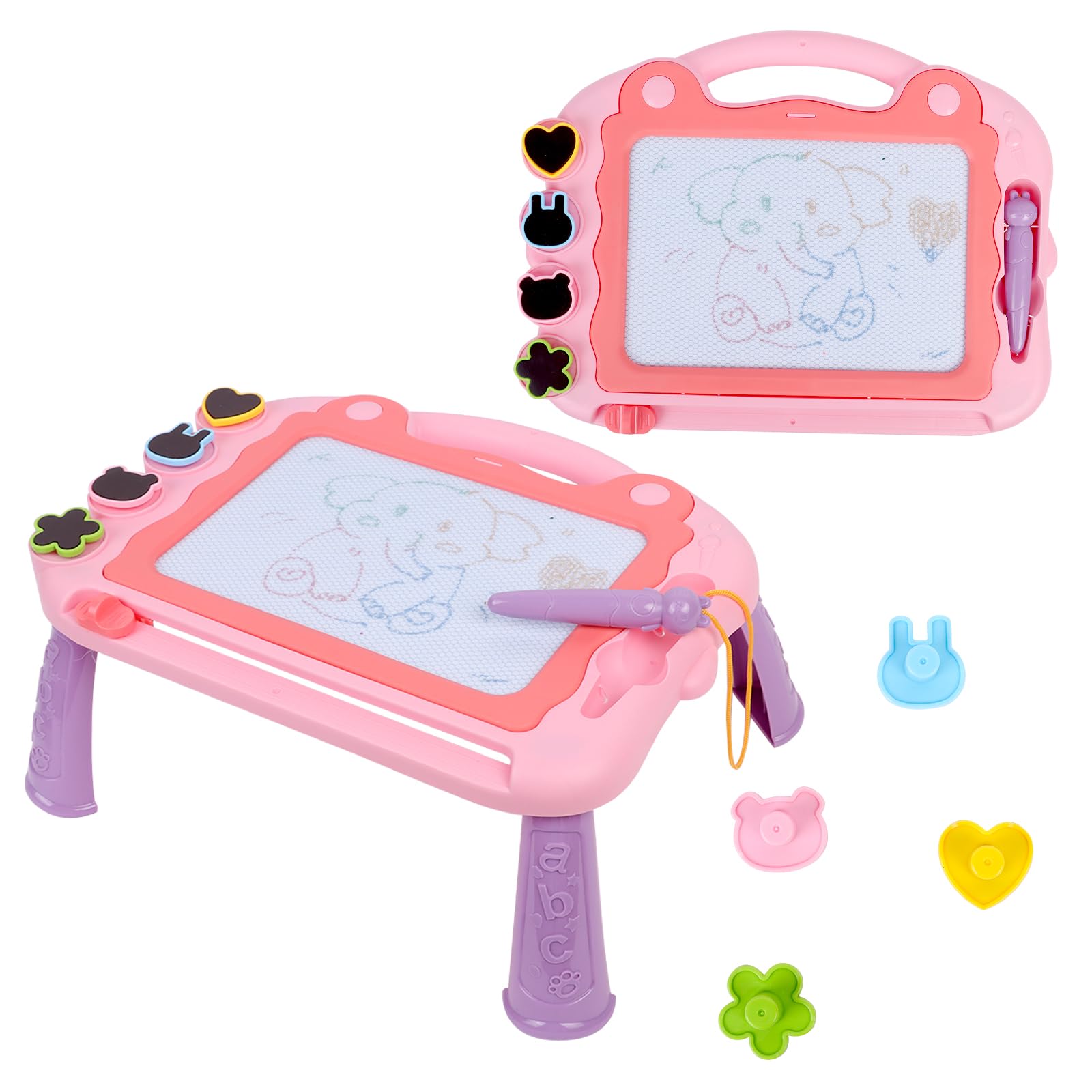 Pink Magnetic Drawing Board Kids - Adjustable Angle Erasable Toddler Drawing Tablet with Handle Seal Bracket Pen - 4 Color 31 x 23cm — image 1