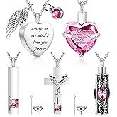 Fumete 5 Pcs Urn Necklace for Ashes Cremation Keepsake Necklace for Ashes of Loved Heart Cross Cubic Stainless Steel Memorial Locket Urn Keepsake Jewelry for Women Men, 5 Styles
