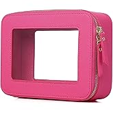 LOFOWN Clear Makeup Bag Women's Waterproof Travel Cosmetic Case and Toiletry Bag Portable Makeup Organizer Bag for Car with Zipper (Fuxia, M)