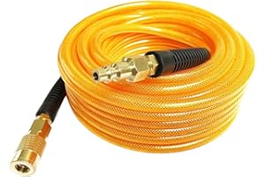 SANFU (PU) Polyurethane Reinforced 1/4”ID(6.3 x 9.8mm) x 100ft, Air Hose with 1/4-Inch Swivel Solid Brass Quick Coupler and Plug, Transparent Orange(100’)