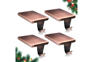HMASYO Christmas Stocking Holders for Mantle Set of 4, Heavy Duty Iron Stocking Hangers Base, Low Profile Weighted Stocking Holder Hooks for Fireplace Tabletop Shelf Christmas Decoration, Copper