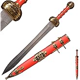 Sword fort Carbon Steel Gladius Roman Legion Sword Real Metal,About 31.5"，Classic Medieval Knight Arming Sword -Red/Brown