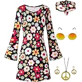 IWALUE Girls Kids 60s 70s Hippie Costume Dresses Disco Halloween Retro Outfit