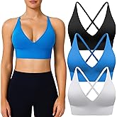 BLUELILY Adjustable Deep V Neck Bras 3/5 Pack Sports Bras for Women Padded Seamless Spaghetti Strap Criss Cross Yoga Bras