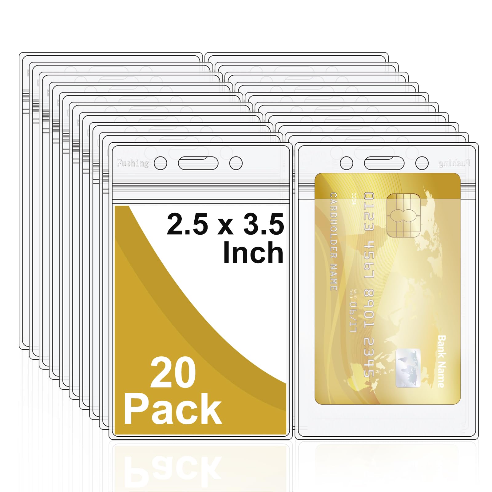Fushing 20Pcs Extra Thick ID Badge Holders, Exclusive Double-Deck Clear Plastic Vertical Name Tag Badge ID Card Holders, Single Layer Thickness 0.4mm Thicker 60% Than Standard 0.25mm
