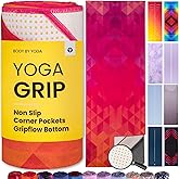 Yoga Grip Yoga Towel - Non Slip Hot Yoga Mat Towel With Corner Pockets, No-Skid Grip, and Built-in Alignment Lines | Soft, Moisture Wicking, and Sweat Absorbent | No Bunching, Stays in Place 72" x 25"