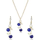 WCRAZYE 3D Lemon Necklace Earrings Set for Women Charm Leaf Blueberry Cherry Tassel Drop Dangle Earrings Fruit Jewelry