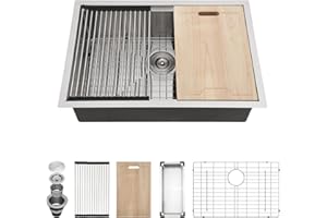 Kichae 28 Kitchen Sink Undermount Stainless Steel - 28x18 Inch Undermount Sink Ledge Workstation Stainless Steel Single Bowl Under Counter Kitchen Sinks Handmade Basin