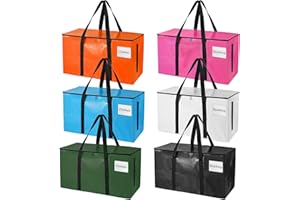 6 Pack Heavy Duty Moving Bags, BONOTIE Extra Large Storage Bags with Strong Carrying Handles & Zippers, Perfect for Moving, Packing, Traveling, College Dorm Move-in, Clothes, Space Saving (Multicolor)