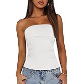 BTFBM Womens Strapless Tube Tops Spring Summer Clothes 2026 Trendy Casual Ruched Stretchy Going Out Bodycon Bandeau Top