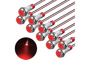 FICOLPO 10 Pcs LED Metal Waterproof Indicator Light, AC/DC 12-24V 5/16'' Mounting Hole Pre-Wired Pilot Signal Light for Car, 