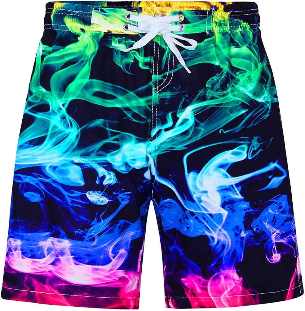 uideazone Boys Teens Swim Trunks Quick Dry Waterproof Surfing Board Shorts Drawstring Elastic Waist with Mesh Lining 5-14T: Clothing