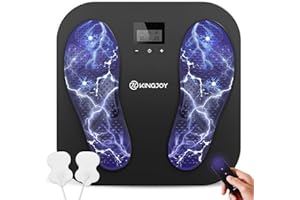 KINGJOY Foot Massager for Neuropathy, Rechargeable EMS TENS Foot Stimulator with 10 Modes 20 Intensities for Circulation Plantar Fasciitis & Swelling Pain Relief, Gifts for Women Men-Black